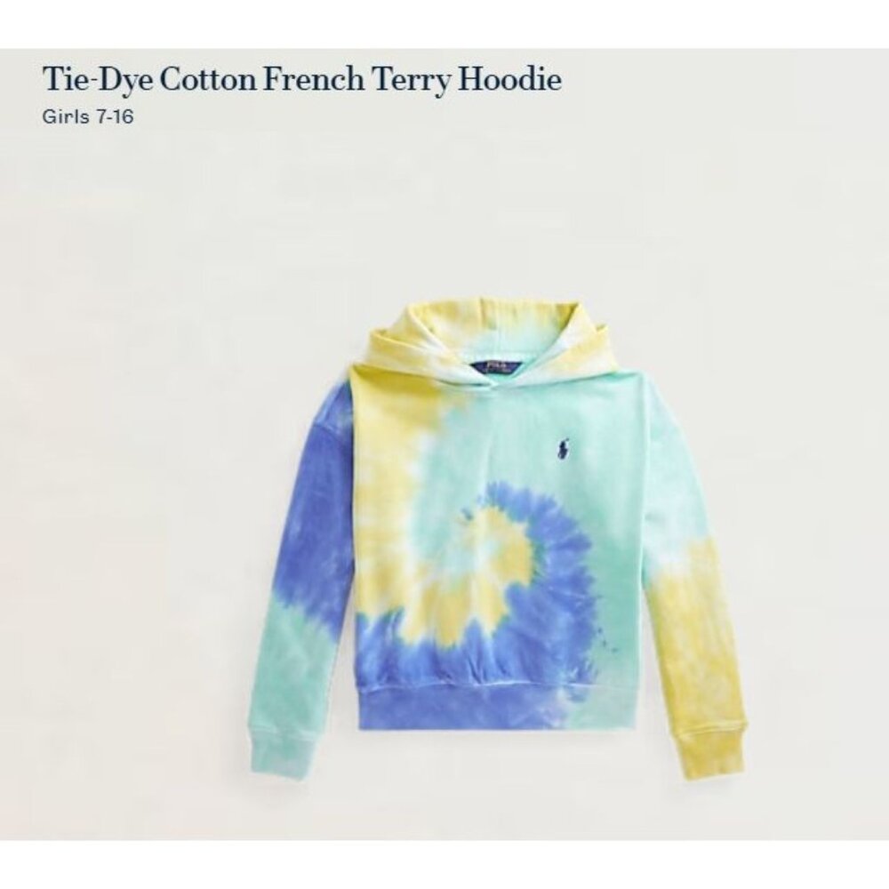 POLO Ralph Lauren Girls LG 12/14 Tie-Dye Swirl Cotton French Terry Hoodie - Picture 10 of 11